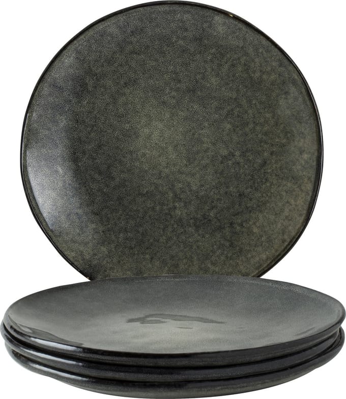 Dutch Rose Organic Borden set van 4 - Ø 26,5cm - Stoneware Handgemaakt - Groen