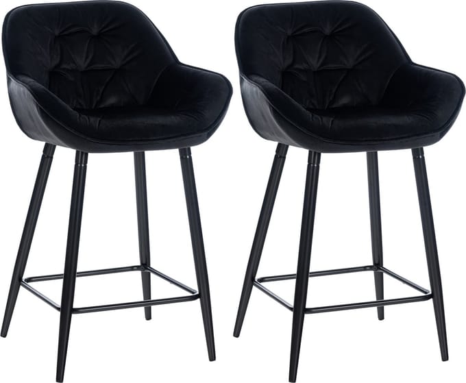CLP Gibson Set van 2 barkrukken - met rugleuning - met armleuning - zwart Fluweel