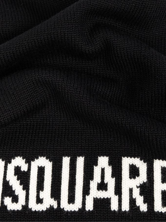 Gebreide wollen sjaal met logo-intarsia