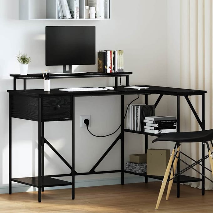 vidaXL - Bureau - Zwart - Eiken - 120 - x - 79 - x - 86,5 - cm - Bewerkt - hout