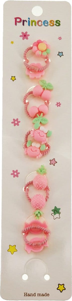 Princess 5x 2 haar elastiekjes op kaart - roze