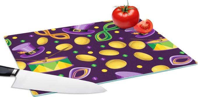 Glazen Snijplank - 39x28 - Carnaval - Feest - Paars - Patronen - Snijplanken Glas