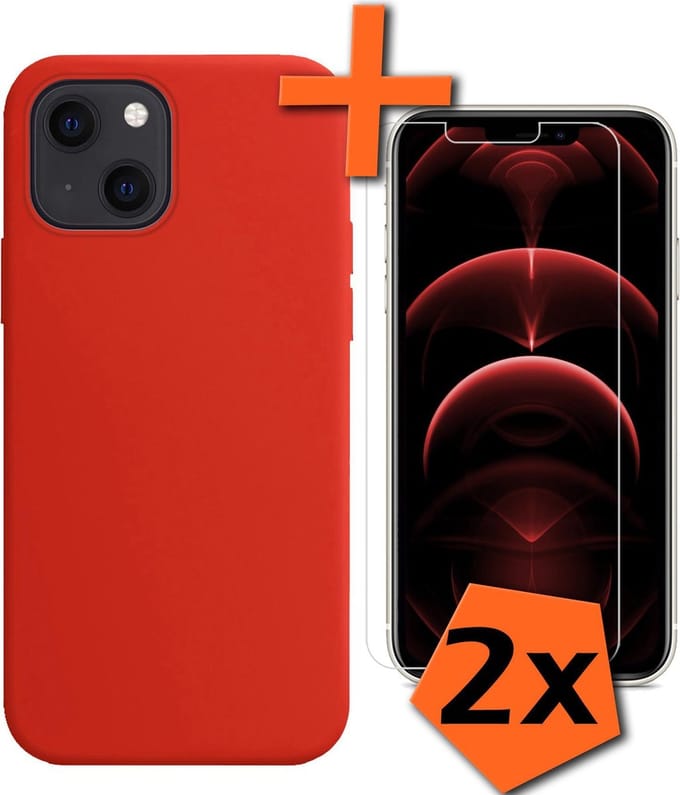 Hoes - Met 2x Screenprotector - Geschikt voor Apple iPhone 13 Mini - Sterk & Shockproof - Back Cover - Siliconen Case - Telefoon Hoes - Rood