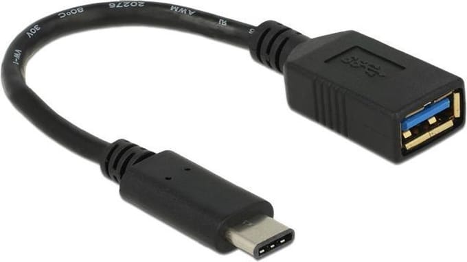 USB-C (m) - USB-A (v) (volledig bedekt) adapter - USB3.0 / zwart - 0,15 meter