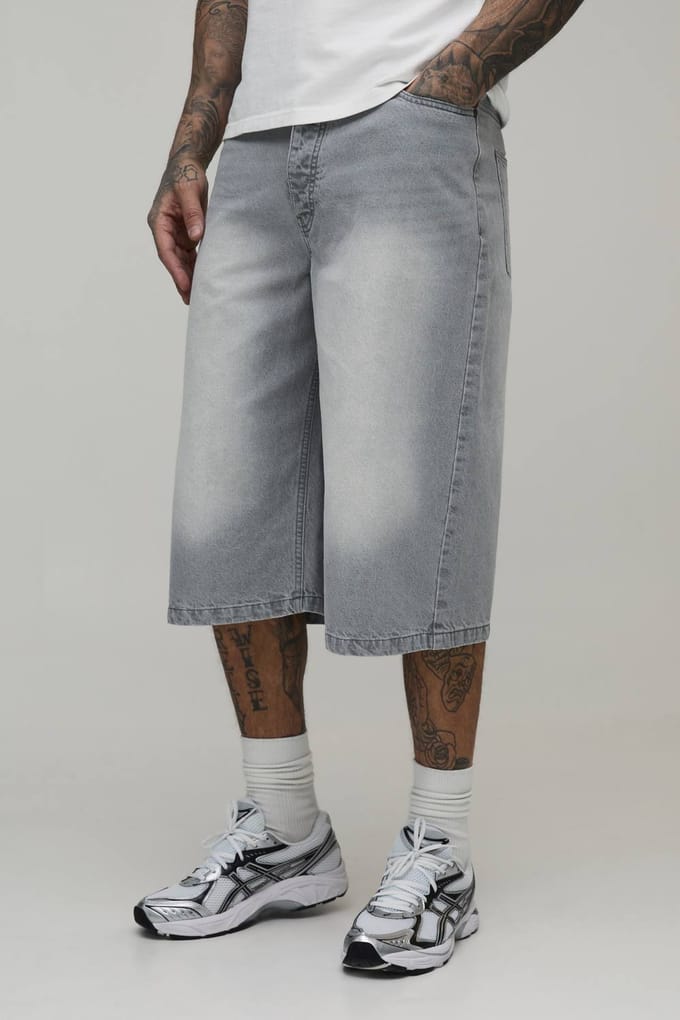 Tall Essential Longline Denim Jorts | Light Grey | Size 46