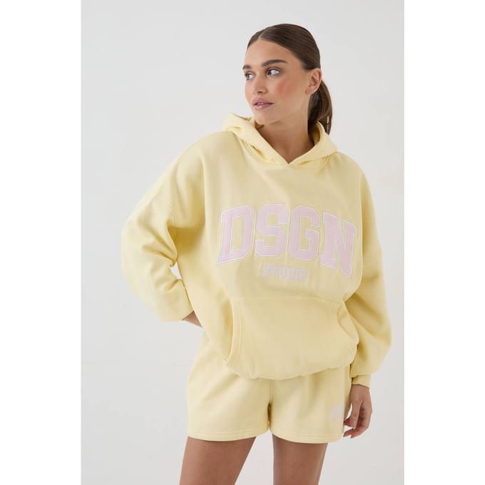 Dames Dsgn Studio Collegiate Applicatie Oversized Hoodie | Citroen | Maat: Large
