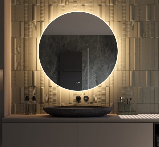 Schaere - Ronde Badkamerspiegel - LED Verlichting - Spiegel Verwarming - Touch Sensor - Dimfunctie - 100x100 cm