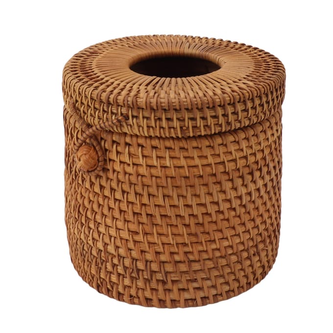 Rechthoekige Rotan Tissuebox Cover Rotan Geweven Tissuebox Houder voor Badkamer Organizer Cylinder Style brown