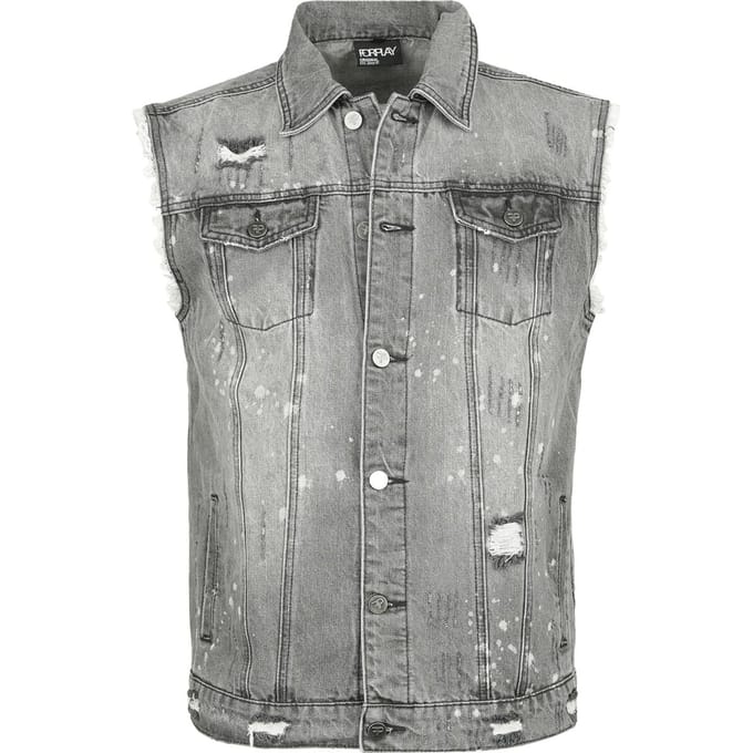 Forplay Bodywarmer - Destroyed Washed Denim Vest - S tot XXL - voor Mannen - grijs