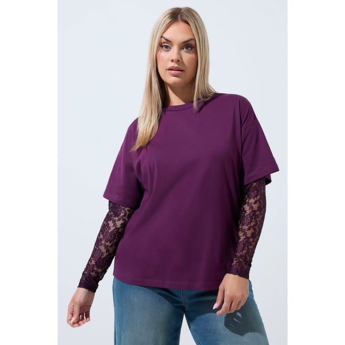 Limited Collection Paarse Top Met Kanten Mouwen Size 48
