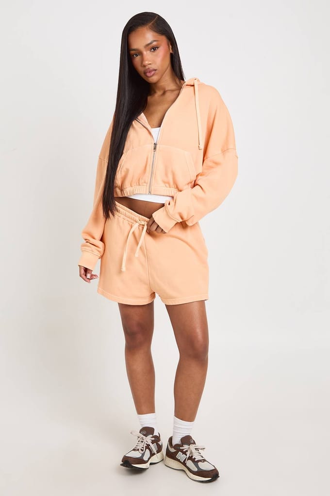 boohoo Dames Gewassen Loopback Sweat Short | Abrikoos | Maat: Medium
