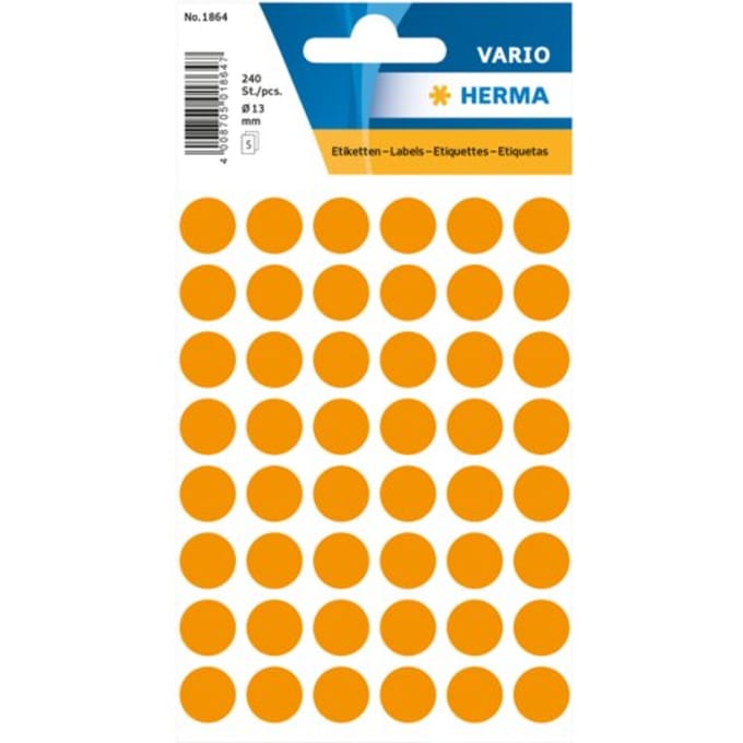Herma 1864 Etiket Rond 12mm Fluor-Oranje - 240 Etiketten