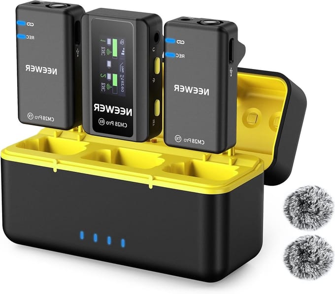 Draadloze Lavalier Microfoon met Oplaadcase, 48 KHz Ongecomprimeerd Geluid, Ruisonderdrukking, 4GB Opslag en 9 Uur Opname voor iPhone, Android en Camera