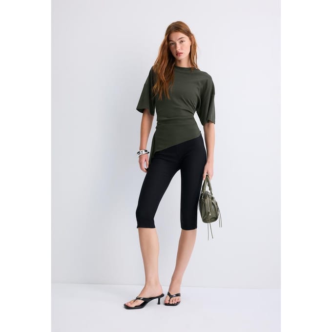 Stradivarius Asymmetrisch T-shirt met korte mouw  Kaki S