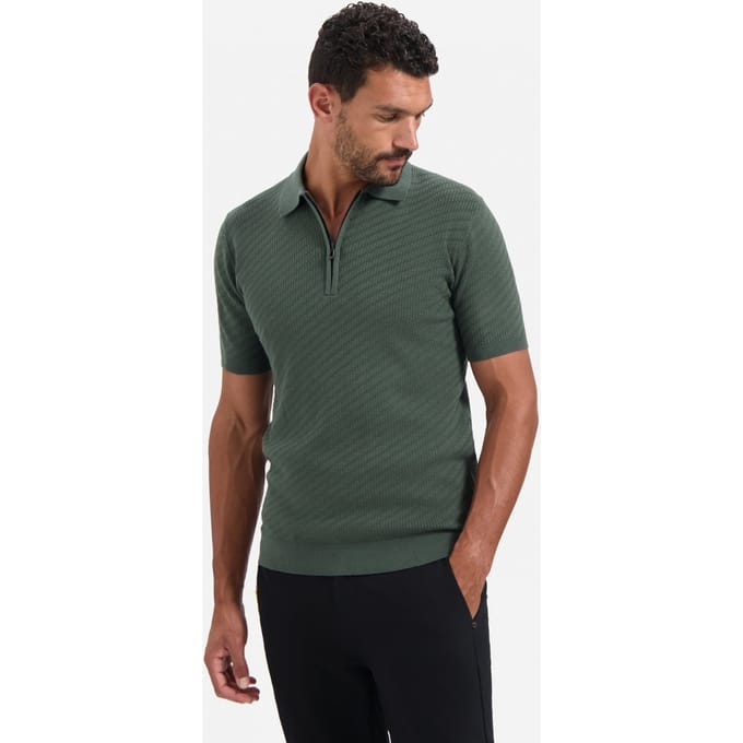 No Excess Pullover Short Sleeve Polo Zip Solid Jacquard Dark Green Größe: XL | Poloshirts Outlet | Herren | Grün