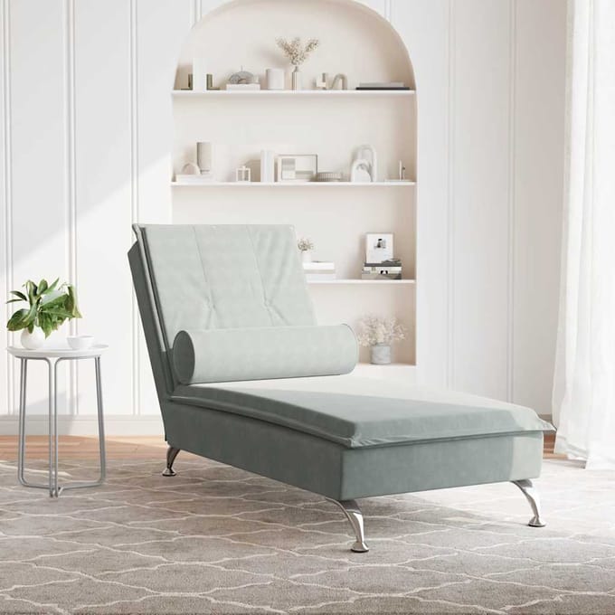 vidaXL - Massage - chaise - longue - met - bolster - fluweel - lichtgrijs
