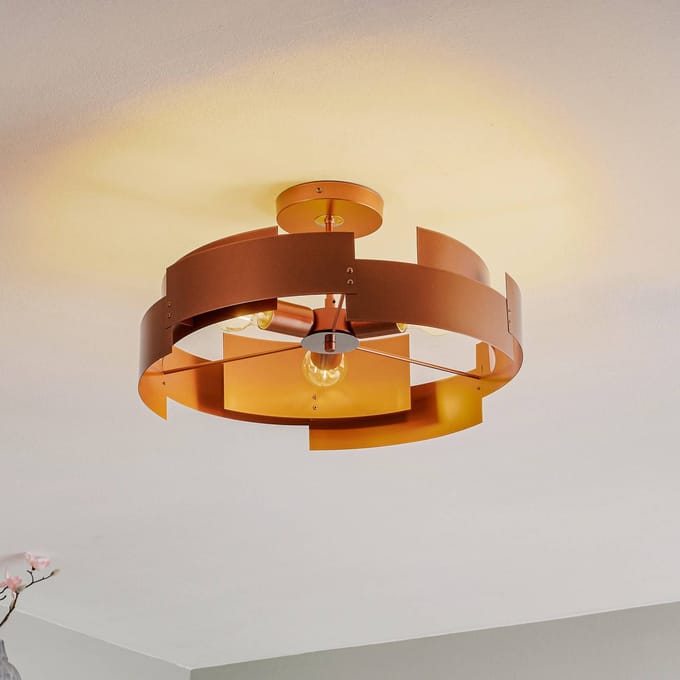 Euluna - plafondlamp - 3lichts - Staal - H: 28 cm - E27 - koper
