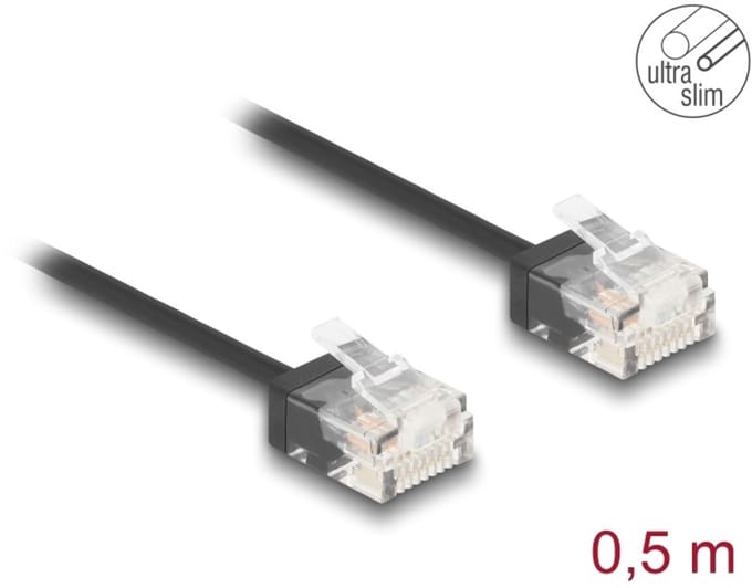 Delock RJ45 Network Cable Cat.6 UTP Ultra Slim 0.5 m black with short plugs