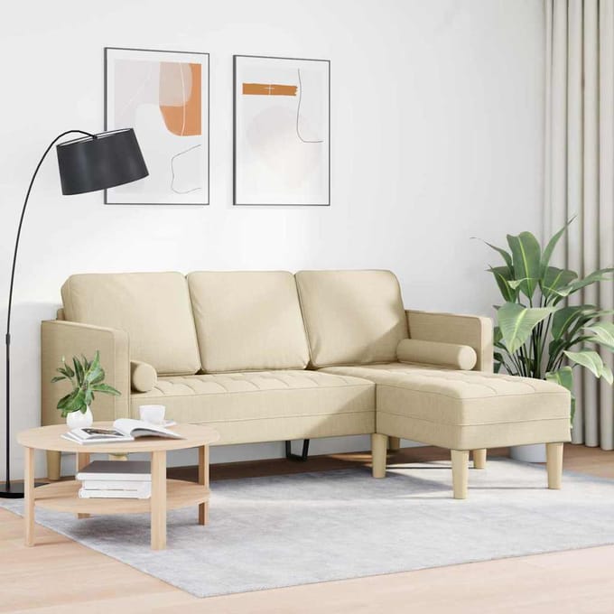 vidaXL - Bankstel - met - kussen - Crème - Polyester