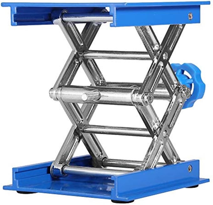 Lifting platform - 100 x 100 mm - aluminium - robust - laboratory stand - adjustable height - 45-158 mm - scissor lift