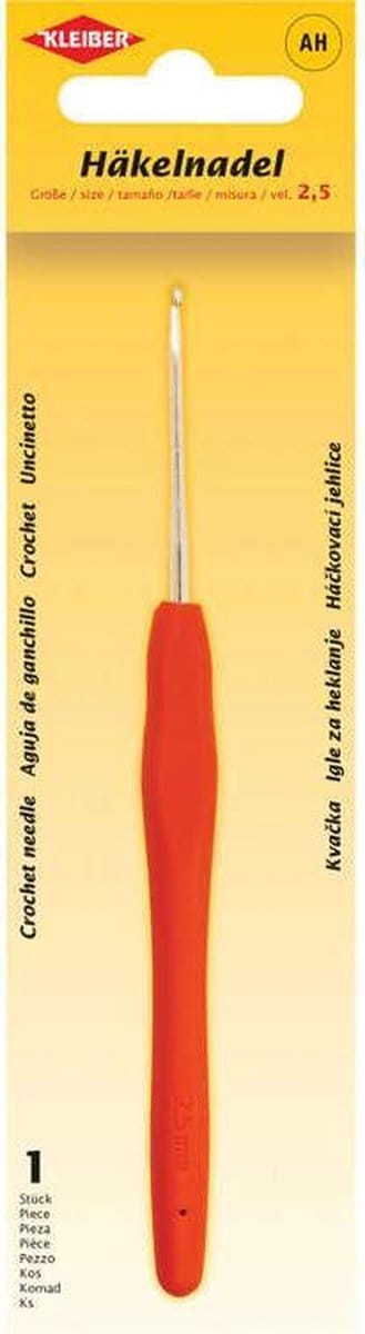 Haaknaald, maat 2,5, kunststof handvat, oranje