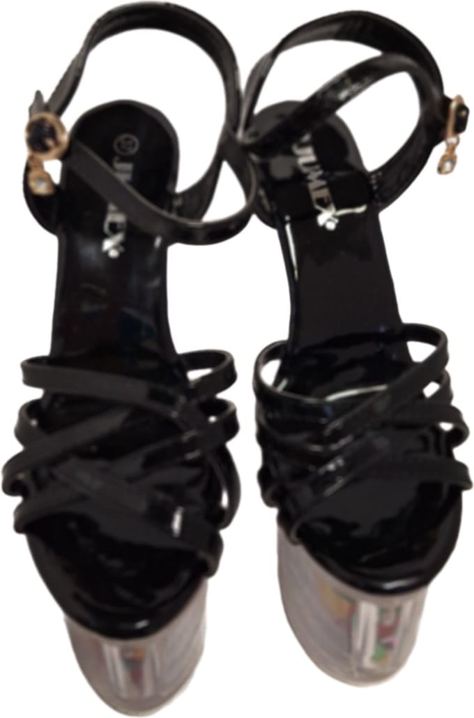JUMEX-EROTIC PUMP-GLAZEN PLATEU-015CM HEEL-BLACK/FLOWER-36