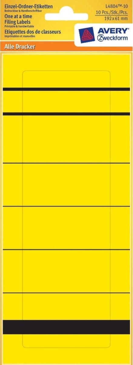 10x Enkele map etiketten breed kort 192x61mm Geel