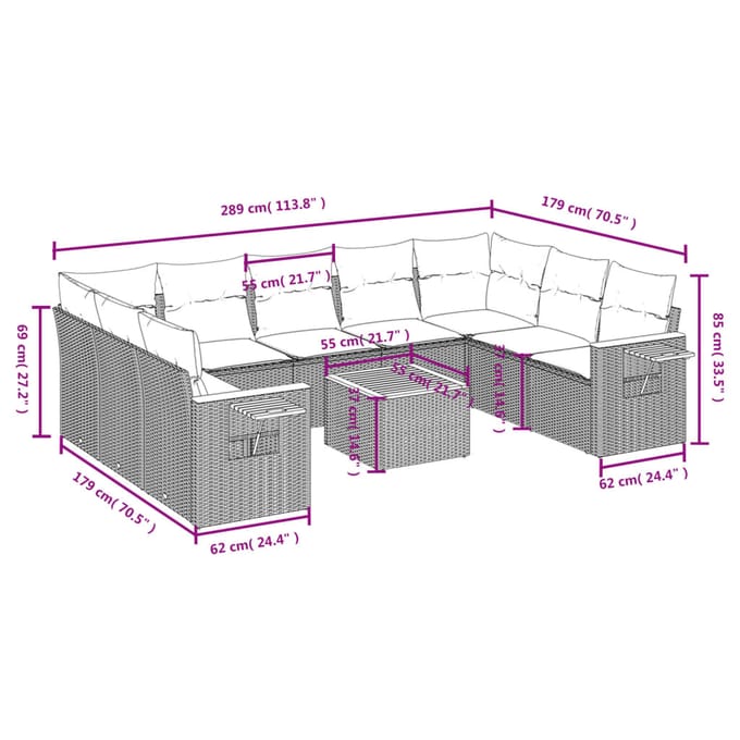 vidaXL - 10-delige - Loungeset - met - kussens - poly - rattan - beige