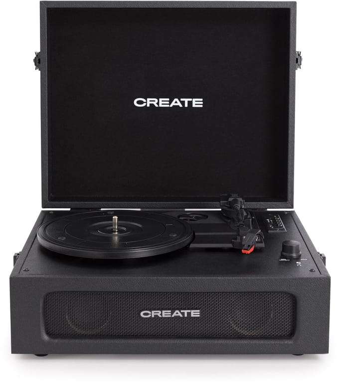 CREATE - Platenspeler Retro - Bluetooth, USB, SD, MicroSD en Mp3-recorder/speler - Zwart - RECORD PLAYER RETRO