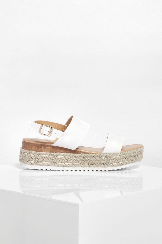 boohoo Dames Double Strap Espadrille Flatforms | White | Maat: 8