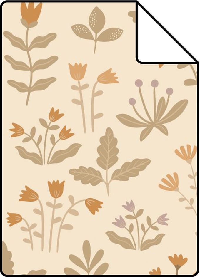 Proefstaal ESTAhome behang veldbloemen warm beige - 26.5 x 21 cm - 131096-S