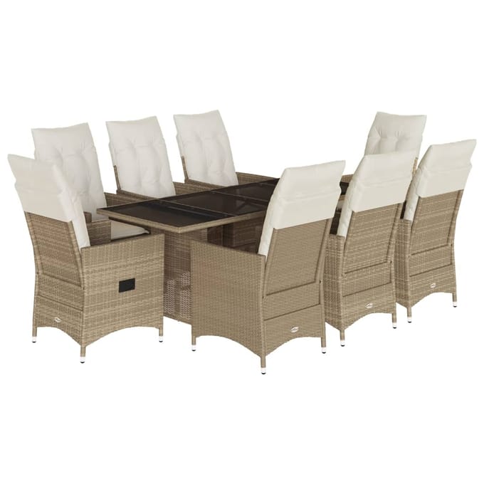 vidaXL - 9-delige - Tuinset - met - kussens - poly - rattan - beige