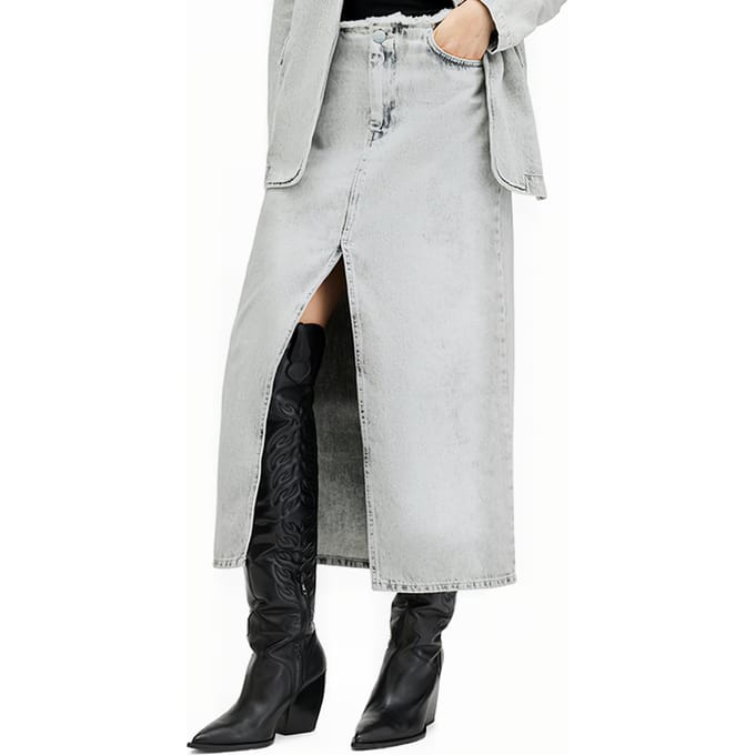 AllSaints Honor Maxi Skirt Snow Grey Größe: 10 | Jeansröcke Outlet | Damen | Grau