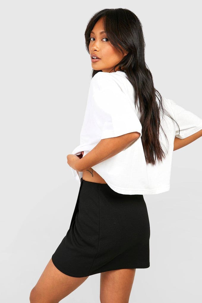 boohoo Dames Wrap Over Crepe Mini Rok | Black | Maat: 12