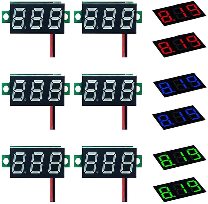 Mini Digitale Voltmeter 0,36 Inch - 6 Stuks, LED Display, DC 2,4 - 30 V, Nauwkeurige Spanningszoeker