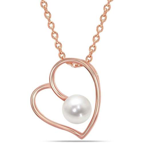 Dames Rose Gouden Hartketting met Parel, 925 Sterling Zilver BICLL020