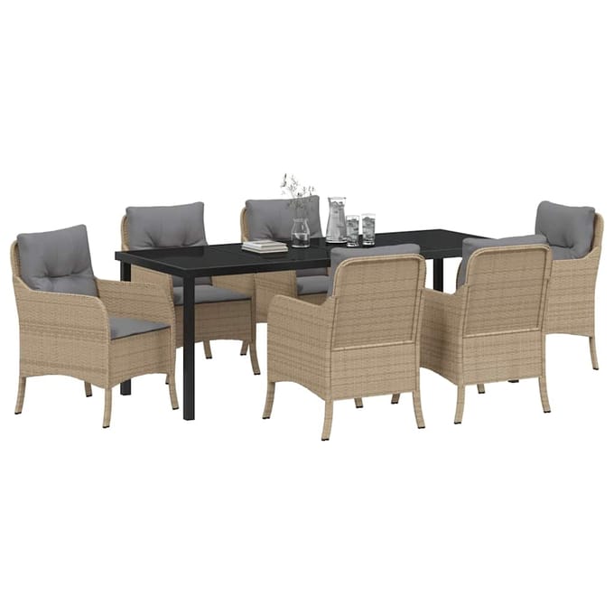 vidaXL - Tuin - Eettafel - Set - 7 - st - Beige - poly - rattan