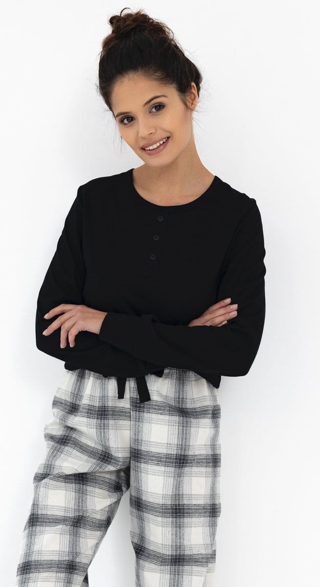 Sensis Warme Dames Pyjama Flanel Interlock Zwart Blanche 40 / L