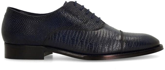 Manfield - Heren - Donkerblauwe leren veterschoenen - Maat 45