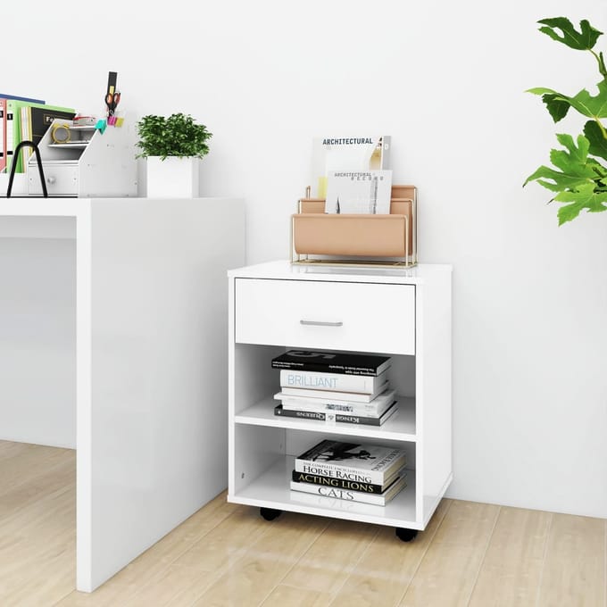 vidaXL - Rolkast - 46x36x59 - cm - bewerkt - hout - hoogglans - wit