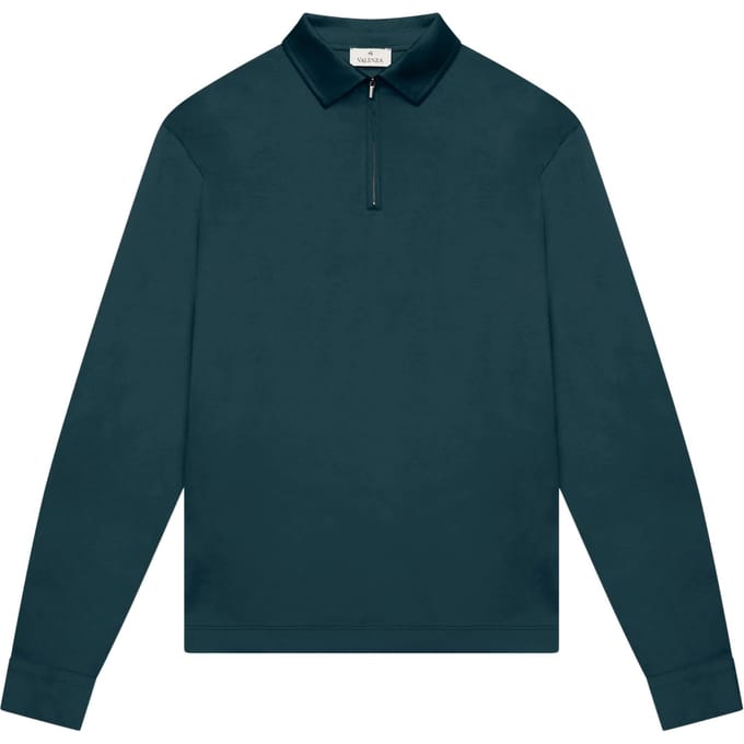 Valenza Supima Polo Zip Collar L/s Polos Donkergroen 1172