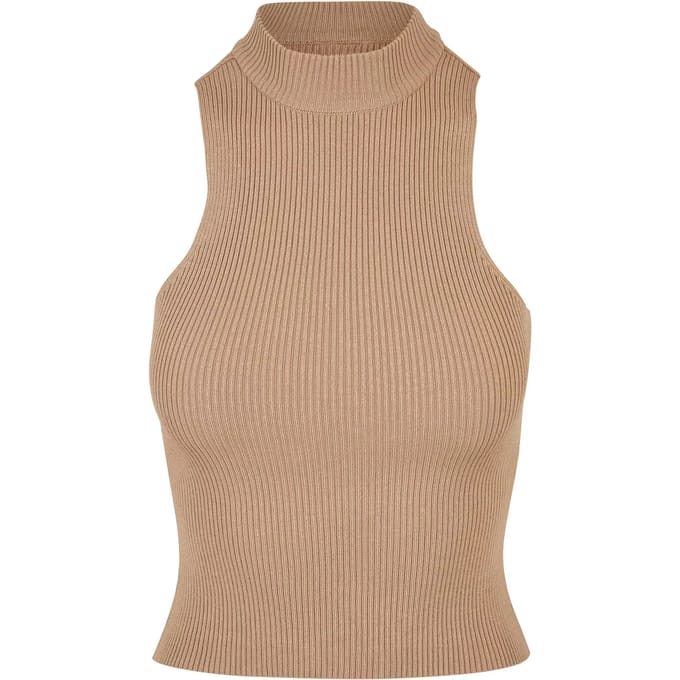 Urban Classics - Short Rib Knit Turtleneck Mouwloze top - L - Beige