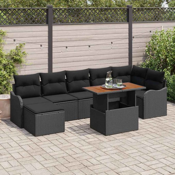 vidaXL Tuinbank Set met kussen met opslag 8 pcs Zwart