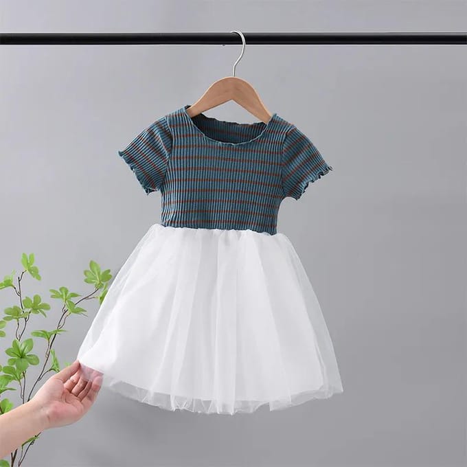 Robe d'été pour fille Robe d'enfant Robe de princesse Jupe pour bébé Manches courtes 80 bleu