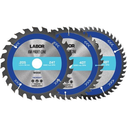 Labor HM cirkelzaagblad hout 205x30x2,4mm - 24,40,48T (3 Stuks)