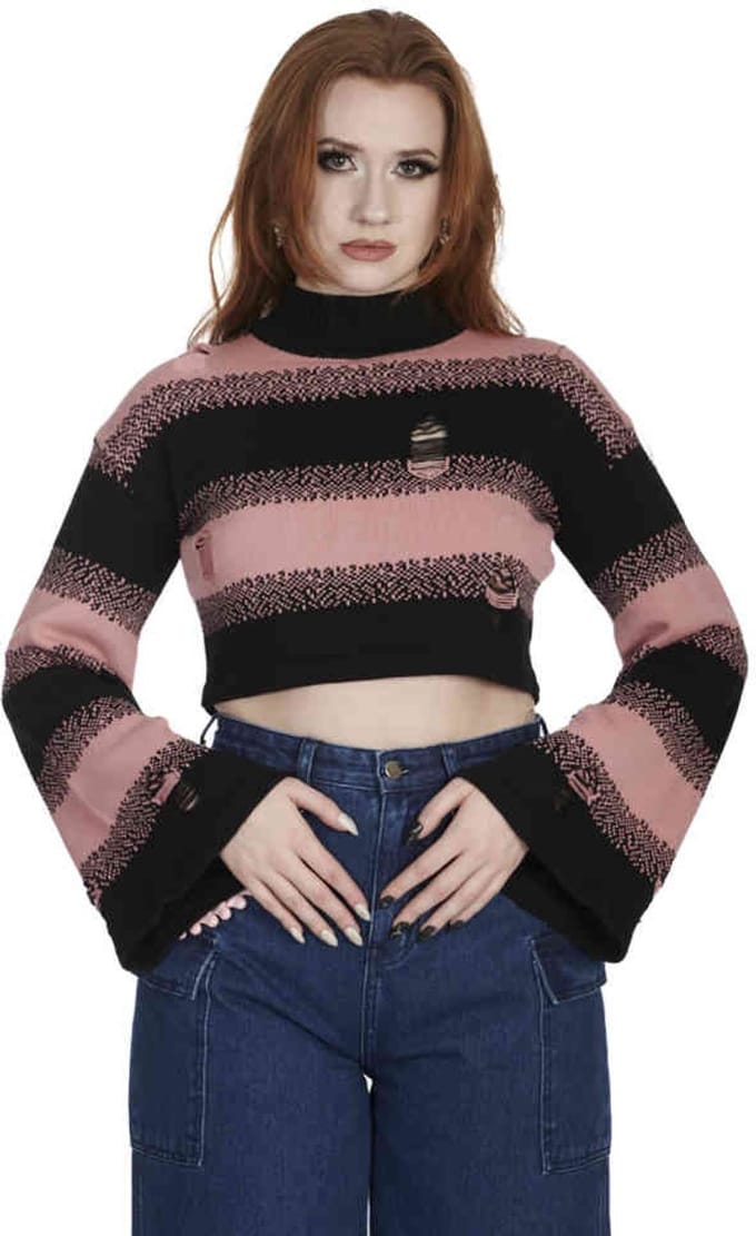 Banned - Candyfloss Gebreide trui - XL - Roze/Zwart