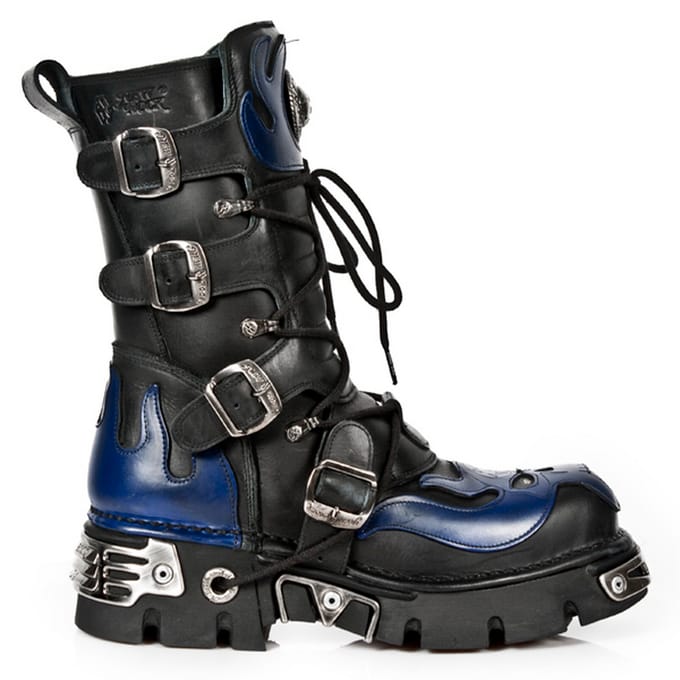 New Rock Unisex Zwart/Blauw Leer Gothic Biker Skull Boots-107-C5