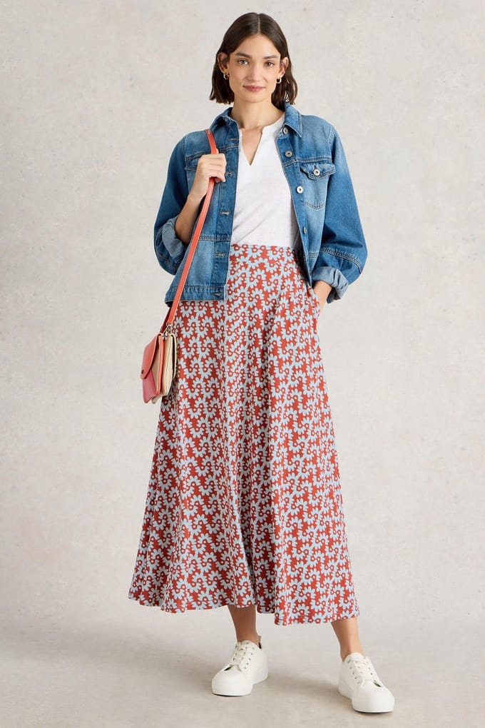 White Stuff Jada Jersey Maxi Skirt Red Print Größe: 10 REGULAR | Maxiröcke Outlet | Damen | Rot