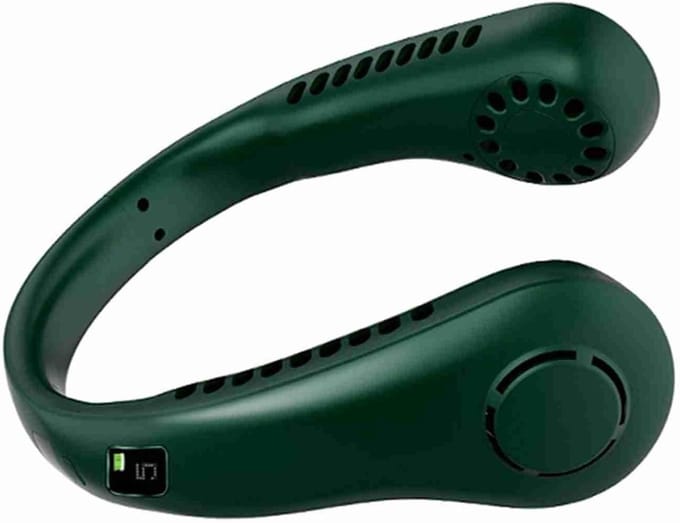 Draagbare Nekventilator - Persoonlijke Koeler - Directe Verkoeling - Bladloos Veilig Ontwerp - 21x6x6cm - Groen