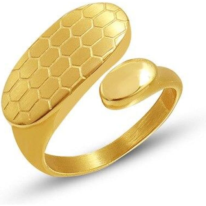 Bague Couleur Or 18k Maille Nid d'Abeille Irrégulière Femmes Acier Inoxydable Bague Ouverte 7 beige